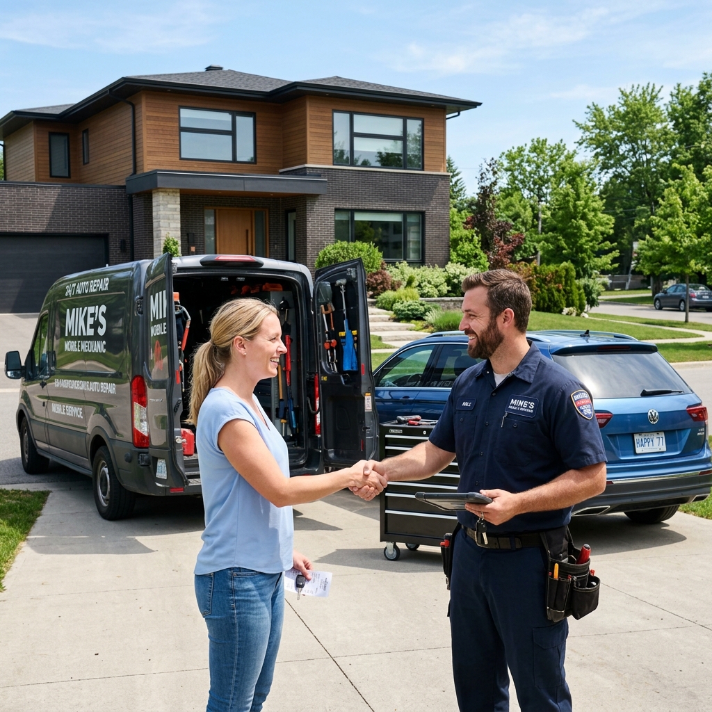Mechanic shaking hands with a happy customer